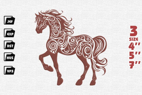 Elegant Ornate Horse with Swirls Embroidery Design Review