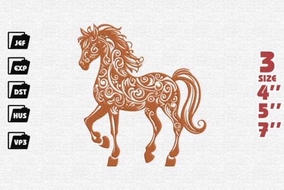 Ornate Copper Horse with Swirls Embroidery Design Review