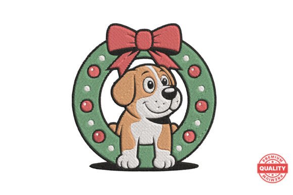Puppy in Christmas Wreath Embroidery: A Festive Design for Real Projects